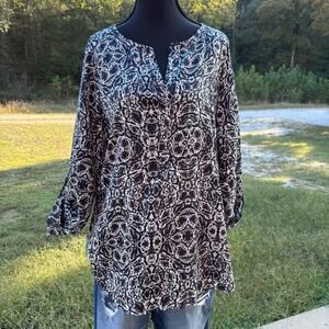 Rock Republic Women's navy and white Snake Print Long Sleeve Tunic Blouse Top M